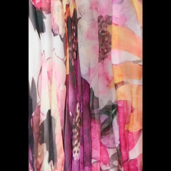 Mac Duggal Size 14 Pink Purple Multicolor Ruffled Halter Floral Gown Maxi Dress - Picture 6 of 6